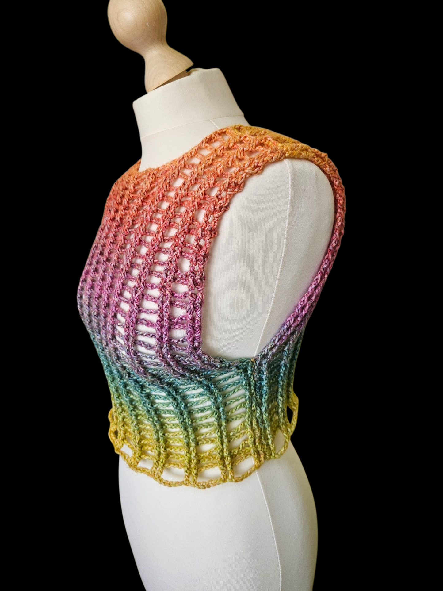 Mesh sleeveless rainbow cropped top