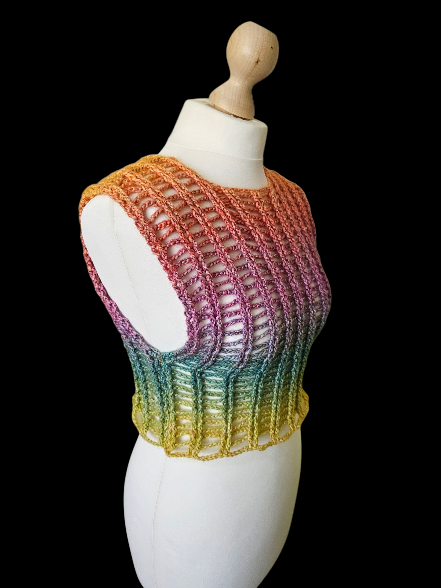Mesh sleeveless rainbow cropped top