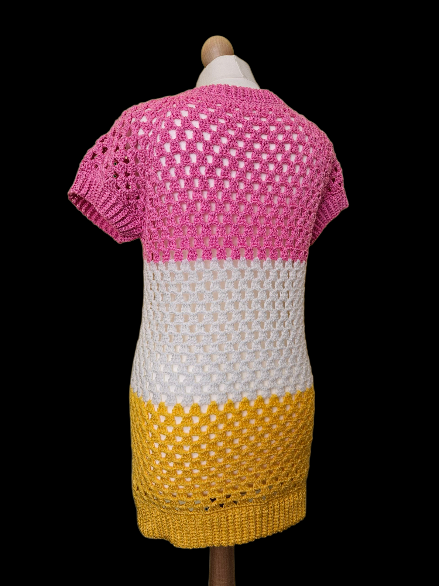 Crochet V neck short sleeve mini dress or long sweater