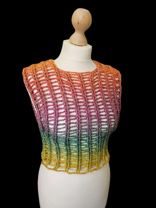 Mesh sleeveless rainbow cropped top