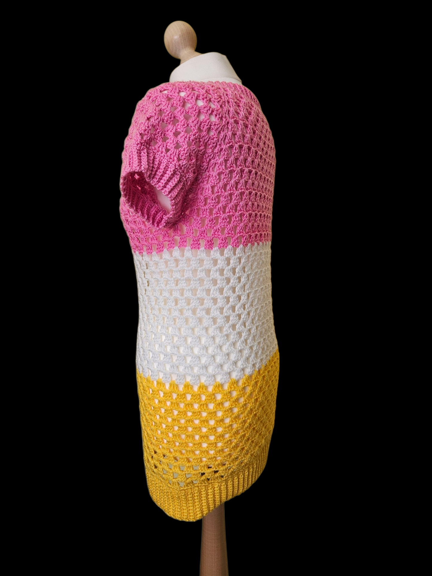 Crochet V neck short sleeve mini dress or long sweater