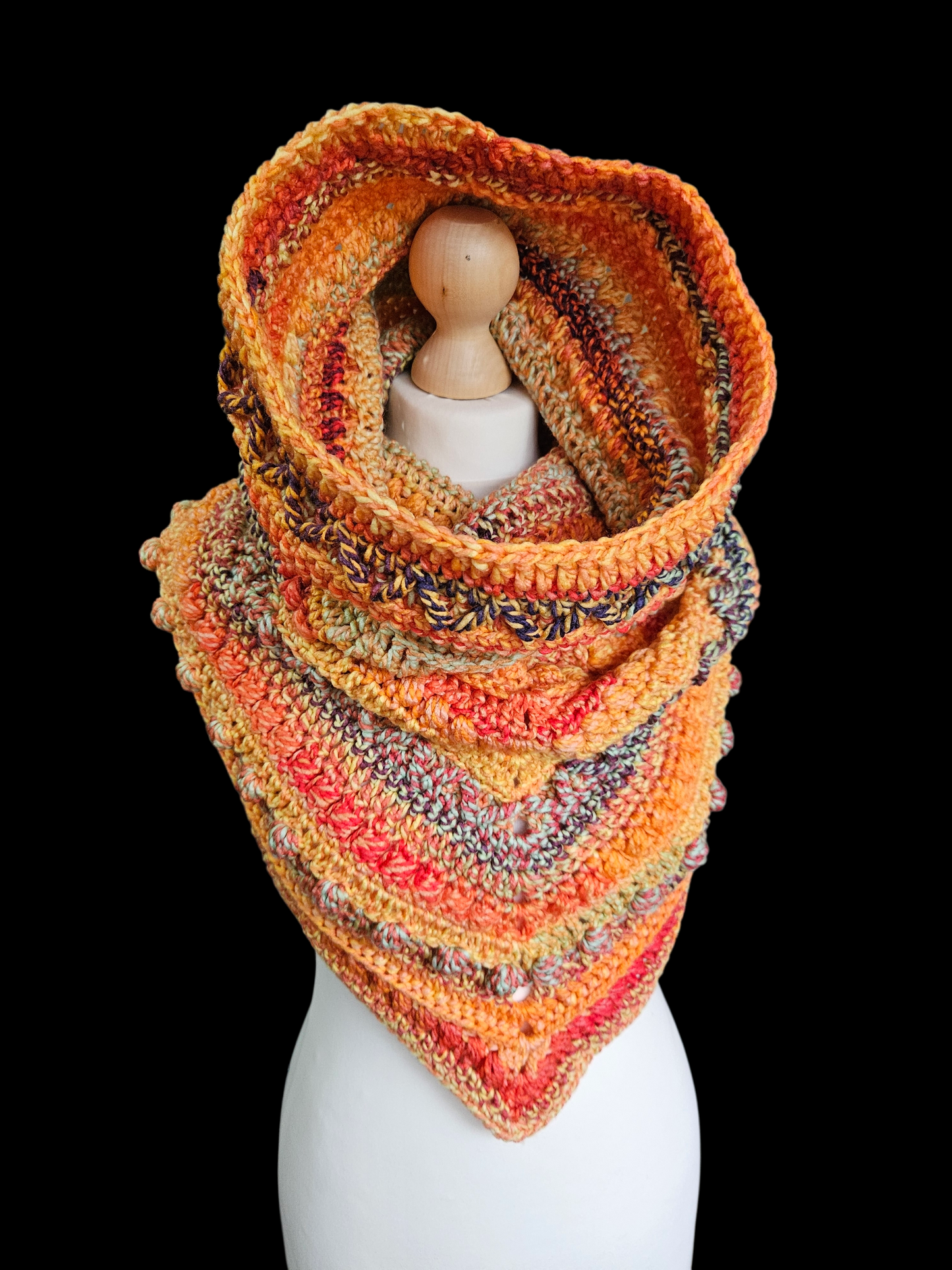 Hooded cowl scarf (colour - Painted Lady)