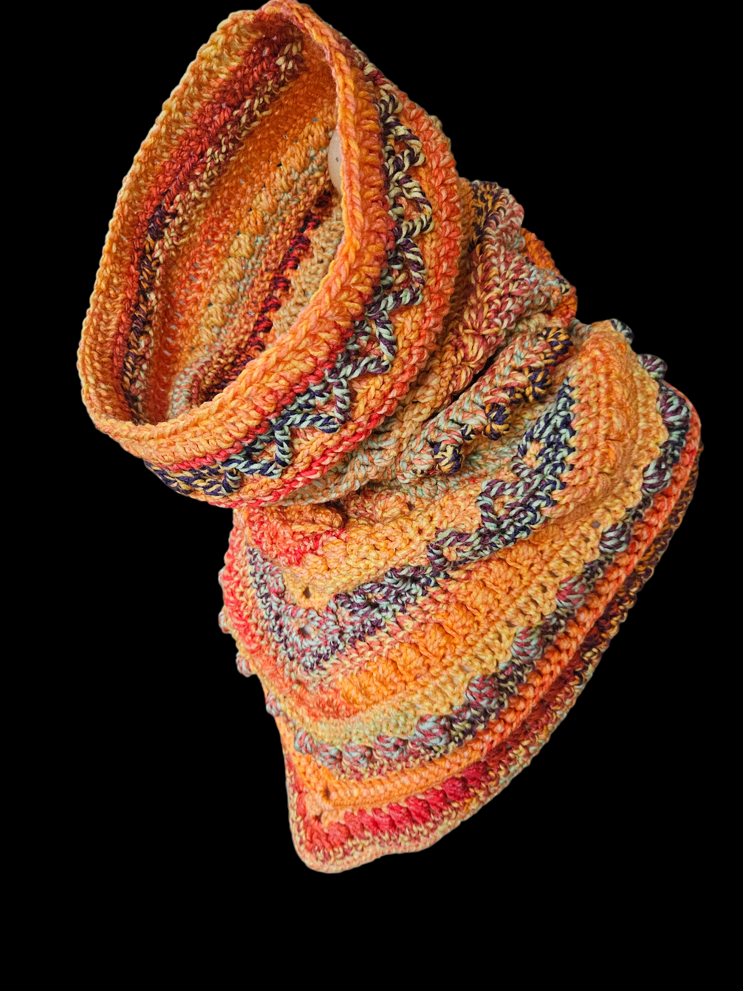 Hooded cowl scarf (colour - Painted Lady)