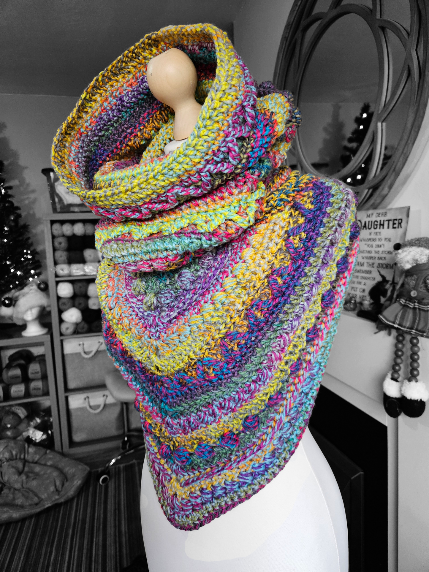 Hooded cowl scarf (colour - Paradise Birdwing)