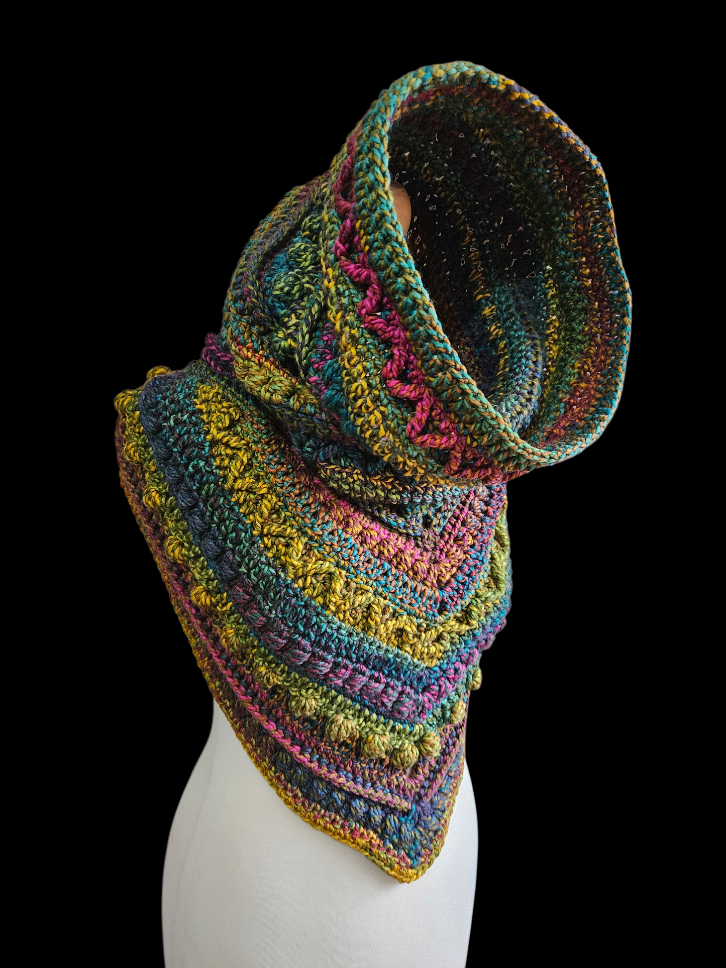 Hooded cowl scarf (colour - Madagascan Sunset)