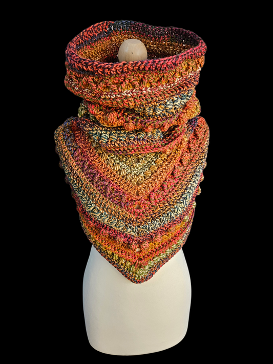 Hooded cowl scarf (colour - Fiery Jewel)