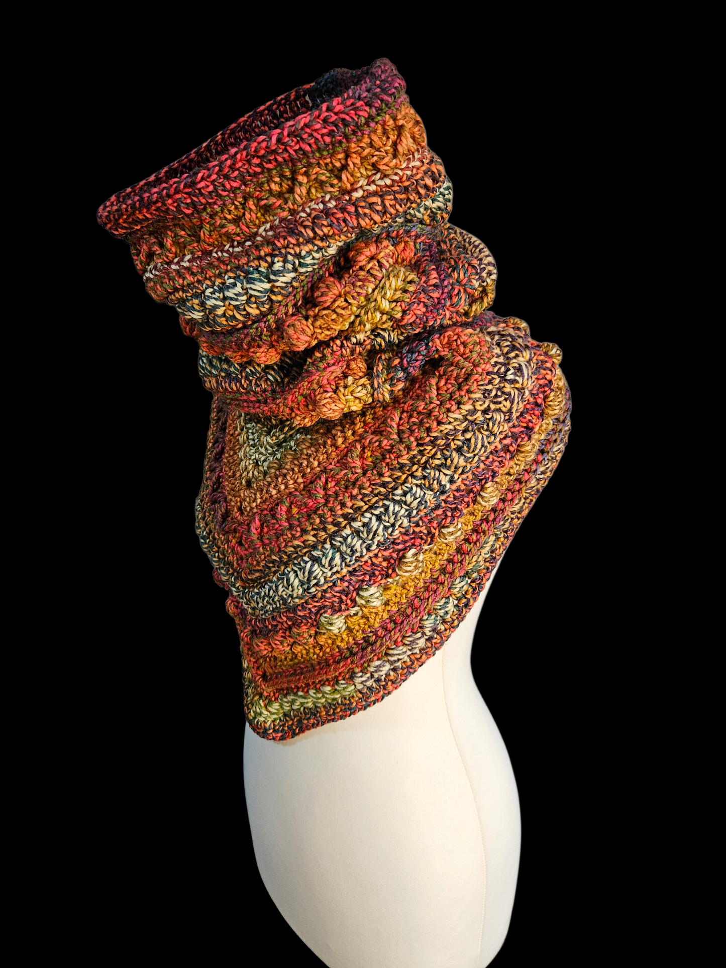 Hooded cowl scarf (colour - Fiery Jewel)
