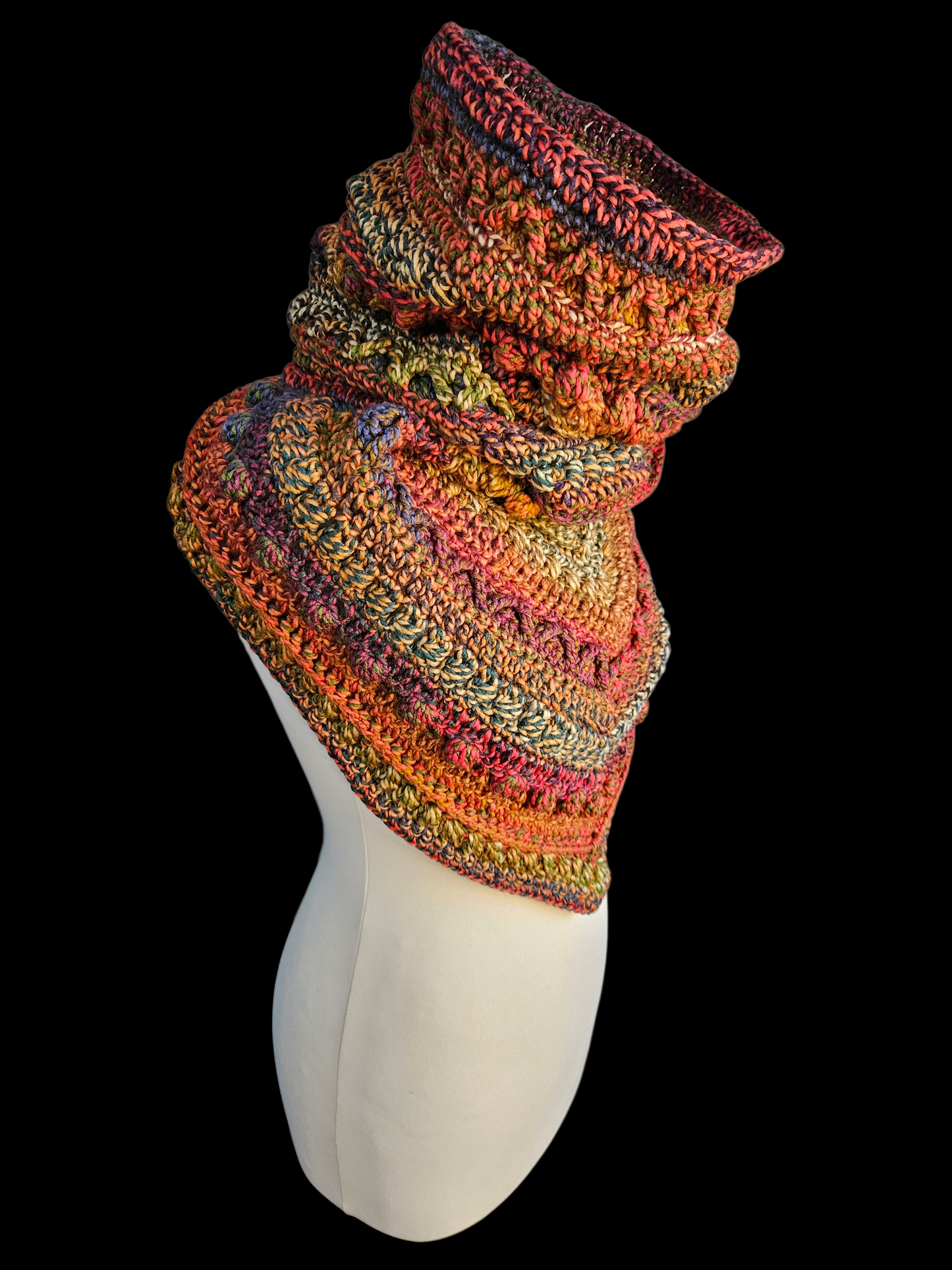 Hooded cowl scarf (colour - Fiery Jewel)