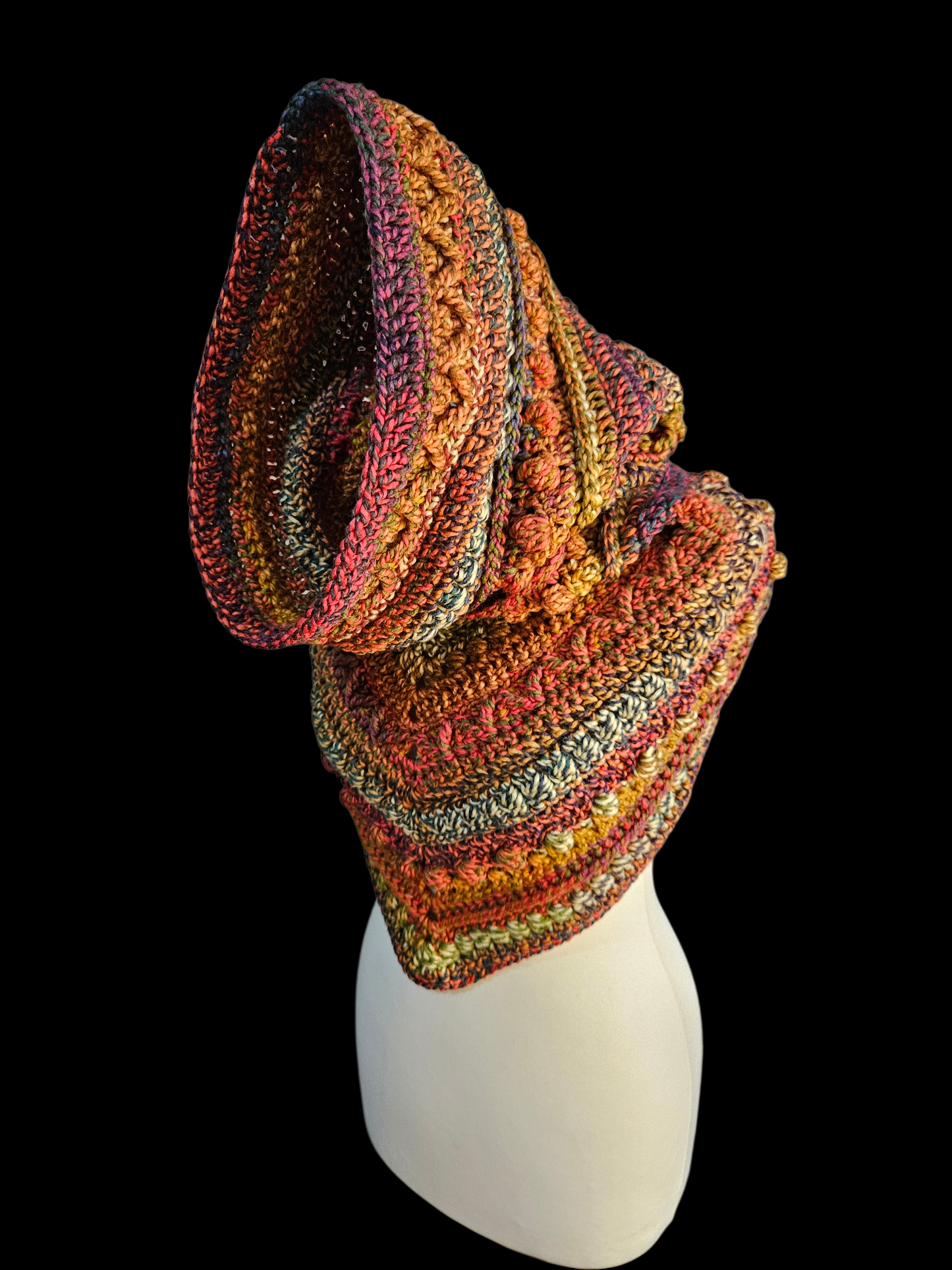 Hooded cowl scarf (colour - Fiery Jewel)
