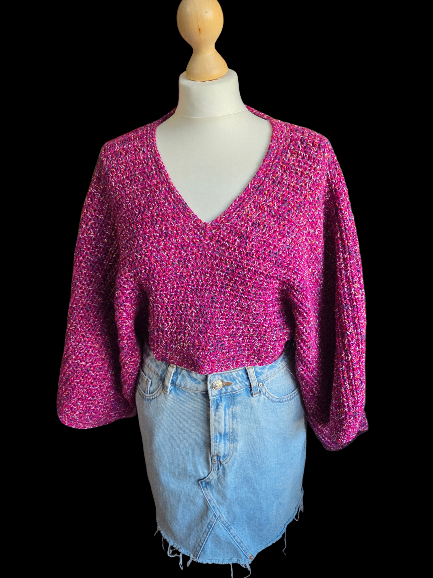 Wide Sleeve Crocheted Sweater Pullover Jumper