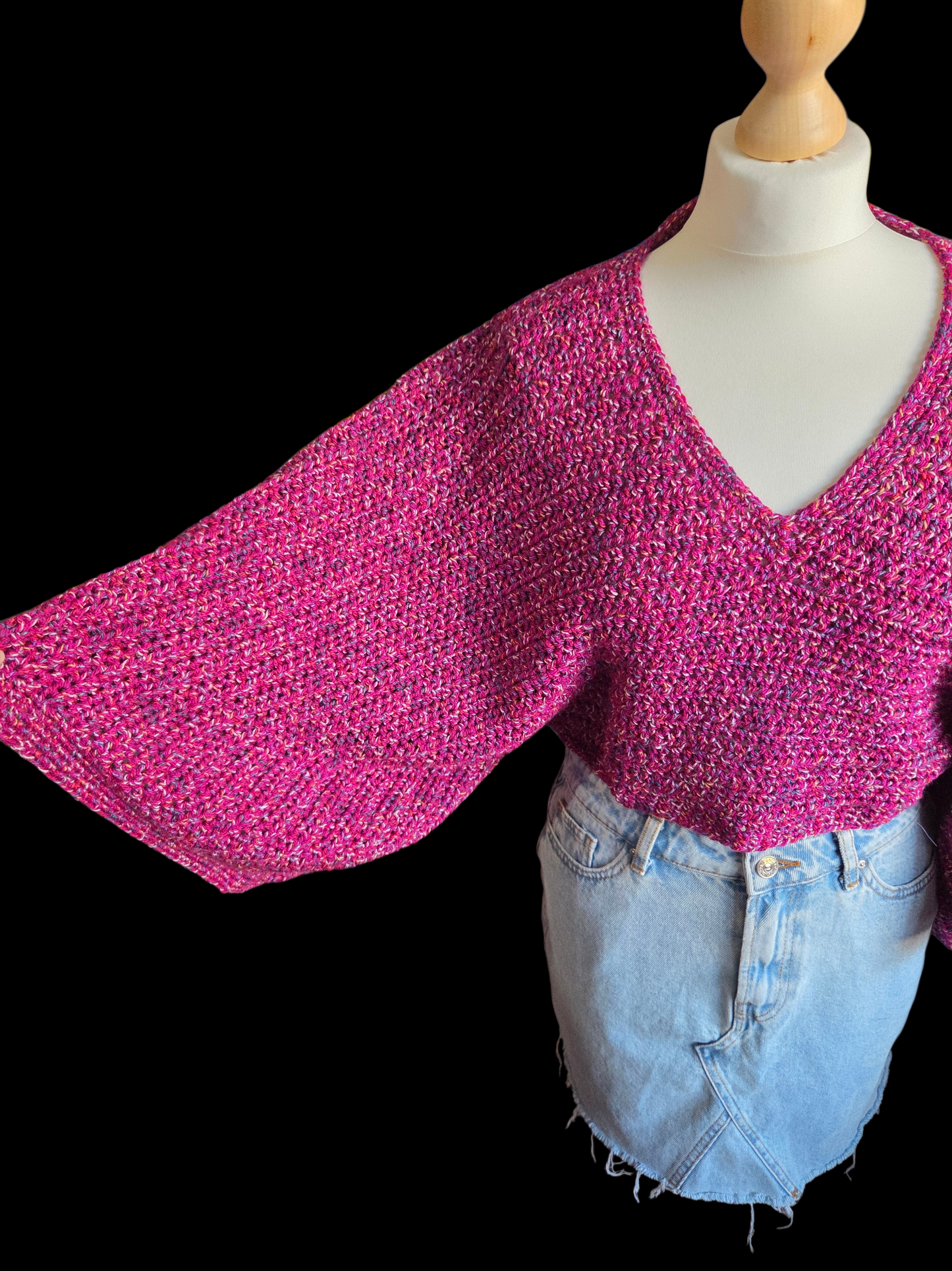 Wide Sleeve Crocheted Sweater Pullover Jumper