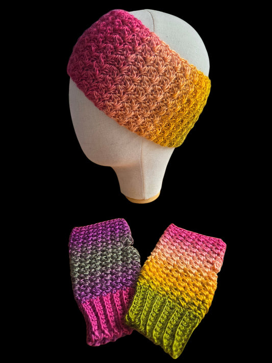 Crochet Ear warmer headband and Fingerless glove Set