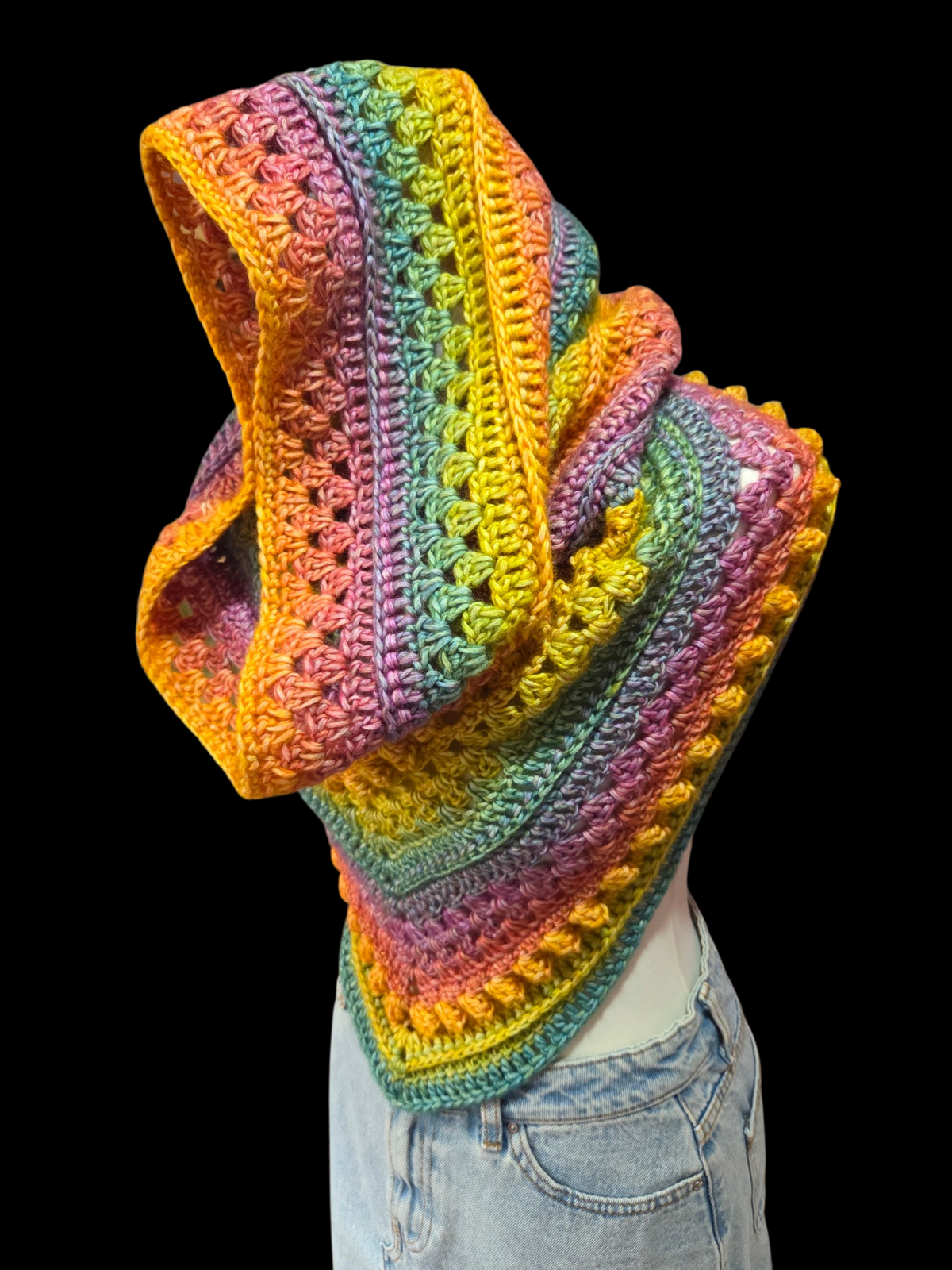 Hooded Cowl Scarf Rainbow